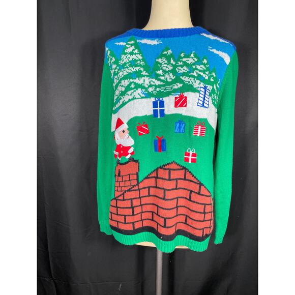 Blizzard Bay Ugly Christmas Sweater, Santa on a Chimney with Gifts, Jrs. - Picture 1 of 6